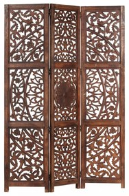 3 paneles barna kézzel faragott mangófa térelválasztó 120 x 165