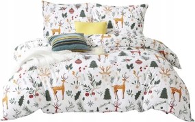 Karácsonyi ágyneműhuzat Christmas Forest 160x200 erdő állatok karácsonyfa gömbök