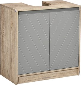 HOMCOM Mosdó Alatti Fürdőszoba Szekrény, Padlóra Álló Mosdóegység Kettő Ajtóval és Állítható Polccal, 50 kg Teherbírás, 60x30x59.8 cm Tölgy és Szürke