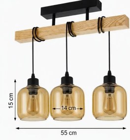 Brilagi - Felületre szerelhető csillár WOOD GLASS 3xE27/60W/230V fenyő/fekete/füstbarna