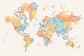 Térkép Detailed colorful watercolor world map, Fifi, Blursbyai