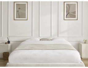 Bézs kárpitozott ágyneműtartós-ágytámla nélkül franciaágy ágyráccsal 180x200 cm Inera – Bobochic Paris