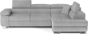 Világosszürke bársony kinyitható-tárolóhelyes sarokkanapé (jobb oldali-L alakú) Anton – ELTAP