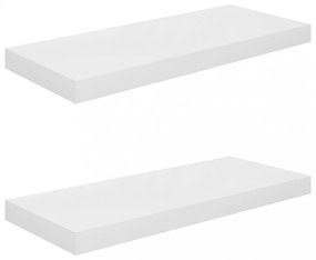 2 db magasfényű fehér MDF lebegő fali polc 60 x 23,5 x 3,8 cm