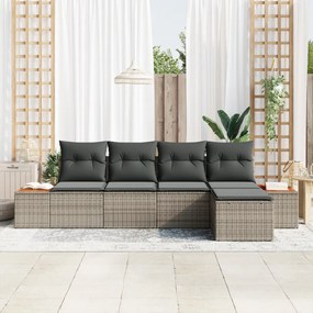 5 darabos kerti kanapészett párnákkal szürke poli rattan akáccal