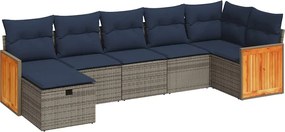 vidaXL 7 részes szürke polyrattan kerti ülőgarnitúra párnákkal