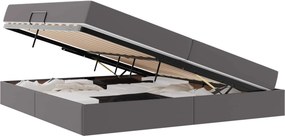 vidaXL Ágy tárolóval és matraccal matracmal tárolóval 2 pcs Szürke Bőr