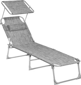 Összecsukható napozóágy napellenzővel 53 x 193 x 29,5 cm, 150 kg-ig terhelhető, Greige