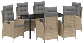 vidaXL Kert étkező szett párnával 7 pcs Bézs polirattan
