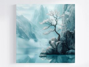 Vászonkép Canvas Keleti Cseresznye Hegyek Türkiz Japán Zen 80x80