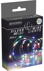 Silver fénydrót, 4 m, 80 LED, színes, elemes