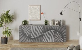 SNAKE négyajtós komód, betonhatású laminált testtel és szürke, díszített mintázatú előlapokkal