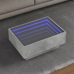 Betonszürke szerelt fa dohányzóasztal LED-del 70 x 50 x 30 cm