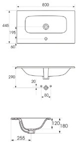 Cersanit S801-538 - Falra szerelhető NIKO fürdőszobaszekrény mosdóval 80x45 cm fehér