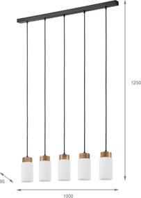 MARKUS kábeles csillár 5xE27/15W/230V fekete/tölgy