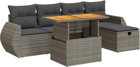 vidaXL 6 részes szürke polyrattan akácfa kerti ülőgarnitúra párnákkal