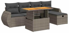 vidaXL 6 részes szürke polyrattan akácfa kerti ülőgarnitúra párnákkal