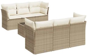 vidaXL 7 részes bézs polyrattan kerti ülőgarnitúra párnákkal