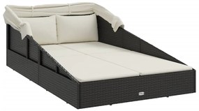 fekete polyrattan napágy összecsukható tetővel 200x114x128 cm