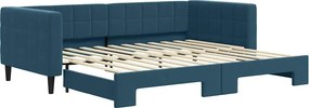 vidaXL kék kihúzható bársony heverő 90 x 200 cm