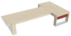 Verno+ S asztal 200 x 370 cm, kiegészítő íróasztallal, akác / piros