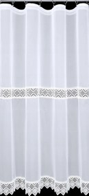 Kész, fehér voile függöny dupla, díszes csipkével, 300 cm széles x 250 cm magas.