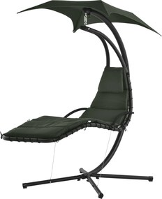 Outsunny Függő Napágy Függő Szék Napernyővel és Matracokkal - Modern Dizájn 190L x 110W x 190H cm Acél Poliészter Sötétszürke Fekete | Aosom