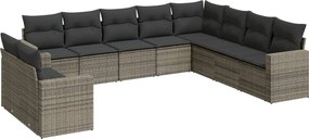 vidaXL 10 részes szürke polyrattan kerti ülőgarnitúra párnákkal