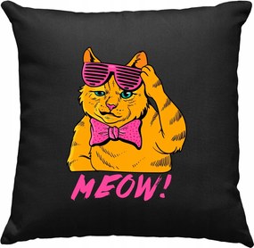 Cool Macska Meow Retro párna, fekete