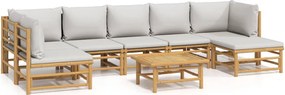 vidaXL 8 részes bambusz kerti ülőgarnitúra világosszürke párnákkal