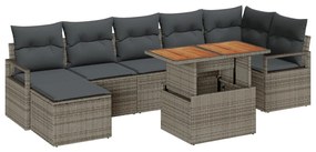 8 darabos kertibútor szett párnákkal Szürke Poli rattan Akác, 2 személyes kertibútor párnákkal Szürke Poli rattan