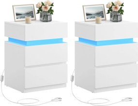 Éjjeliszekrény 2 db-os szett, LED-világítással, 35×40×55 cm, felhőfehér