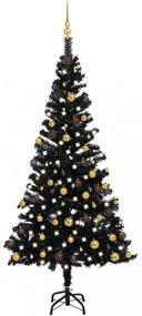 Fekete PVC műkarácsonyfa LED fényekkel és gömbszettel 150 cm