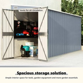 szürke acél falhoz erősíthető kerti fészer 118 x 382 x 178 cm