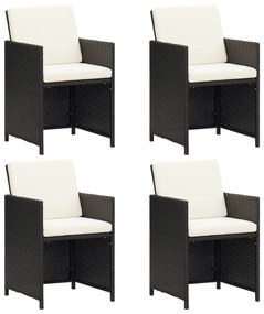 4 db fekete polyrattan kerti étkezőszék párnával