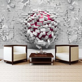 Fotótapéta - 3D labda és fehér téglafal (152,5x104 cm)