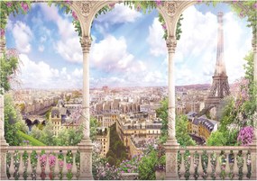 Flizelin fotótapéta Párizs Virágos boltívek és az Eiffel-torony 254x184 +ragasztó