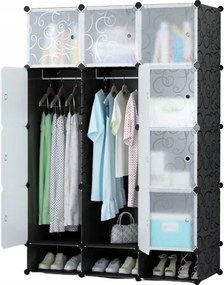 Nagy Moduláris Szekrény Gardróbszekrény 12X Fekete Összecsukható Szekrény Tágas XXL