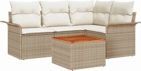 vidaXL Kerti Kanapé Szett tárolóval 5 pcs Beige és krém polirattan