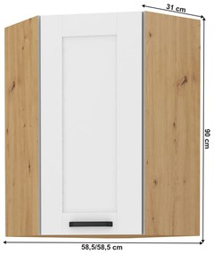 Sarok felsőszekrény  Lesana 2 (fehér + artisan tölgy) 58x58 GN-90 1F . 1063965