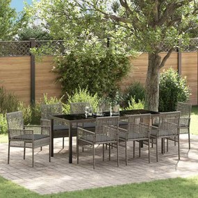 vidaXL Kert étkező szett párnával 9 pcs Szürke polirattan