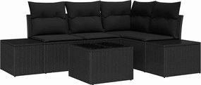 vidaXL Kerti Kanapé Szett 5 pcs Fekete polirattan