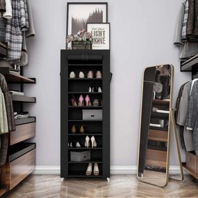 Cipőtartó, 9 szintes cipőszervező fedéllel, 27-35 pár cipőhöz, fekete