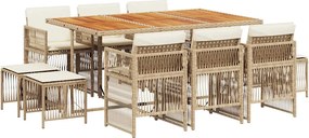 vidaXL 11 részes bézs polyrattan kerti étkezőgarnitúra párnákkal