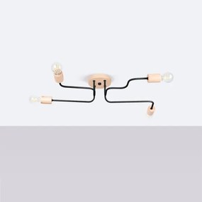 Sollux SL.1669 - Felületre szerelhető csillár TIMBO 4xE27/15W/230V fekete/bézs/bükkfa