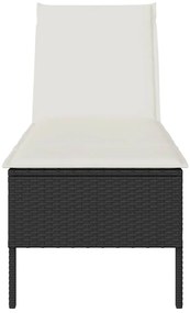 Fekete polyrattan napozóágy párnával 55x200x44 cm
