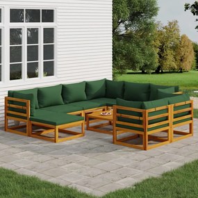 vidaXL 10 részes tömör fa kerti ülőgarnitúra zöld párnákkal
