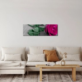 Kép - Rózsaszín rózsa zöld szárral (órával) (90x30 cm)