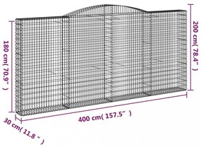 8 db íves horganyzott vas gabion kosár 400x30x180/200 cm