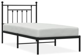 fekete fém ágykeret fejtámlával 90 x 200 cm